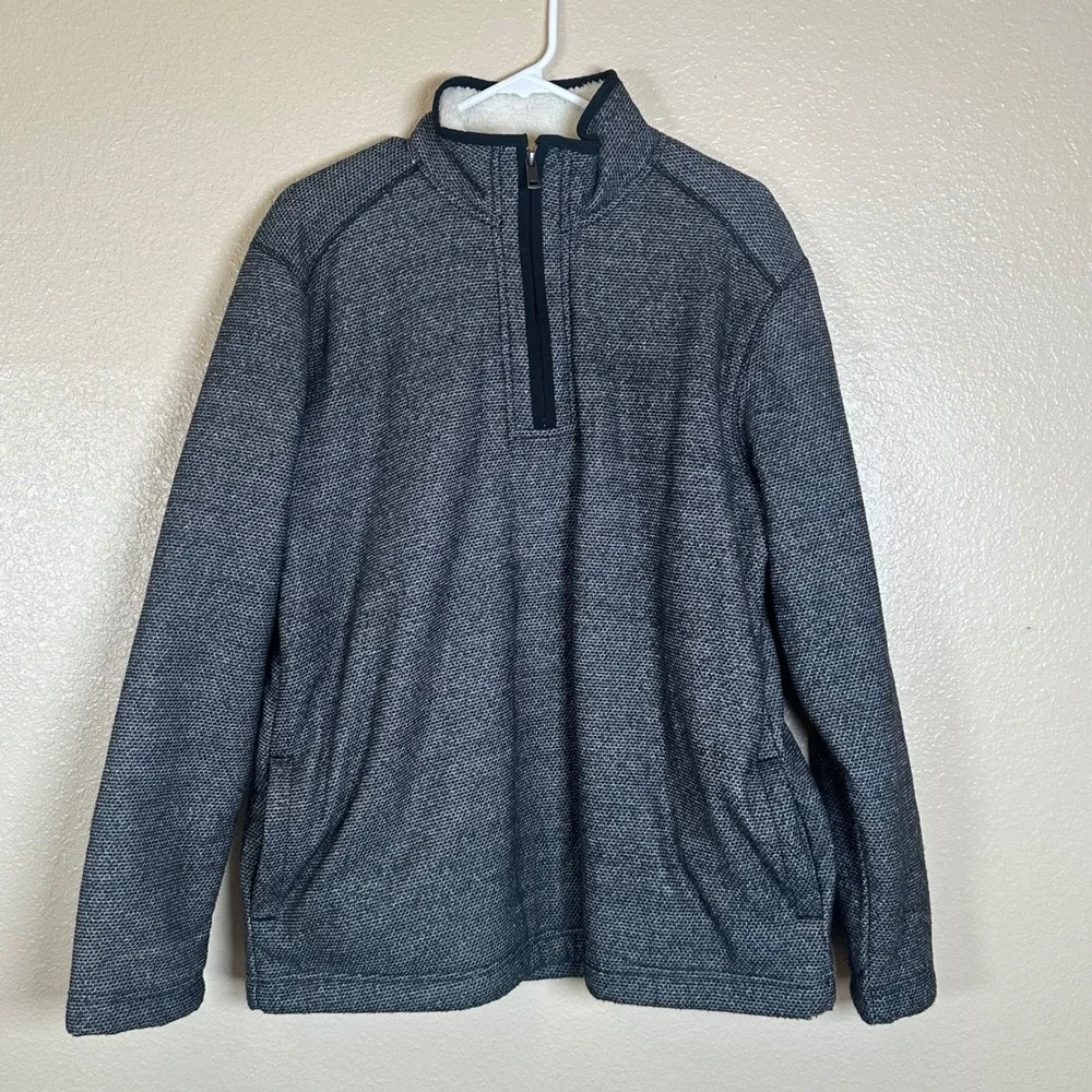 Orvis Brighton Men's Large Sherpa Fleece Lined Quarter Zip Pullover Sweater Gray